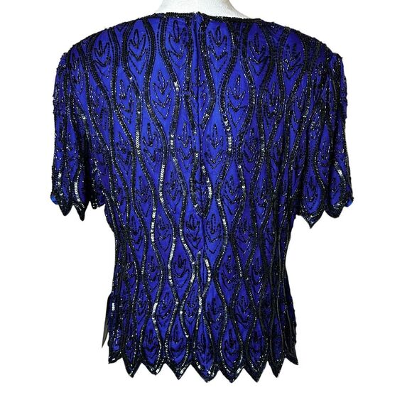 Vintage Sténay 100% Silk Beaded Sequin Top | Size L | Art Deco 80s Party Glam - Picture 3 of 8